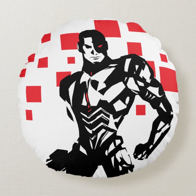 Justice League | Cyborg Digital Noir Pop Art Round Cushion (Front)