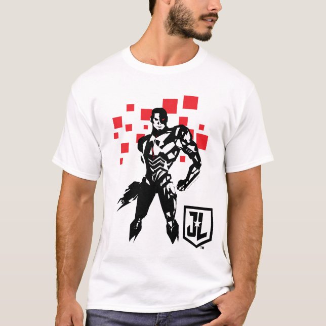 Justice League | Cyborg Digital Noir Pop Art T-Shirt (Front)