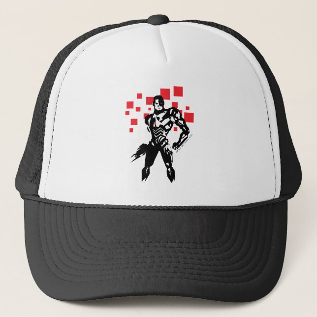 Justice League | Cyborg Digital Noir Pop Art Trucker Hat (Front)