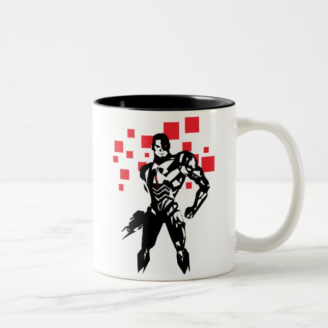 Justice League | Cyborg Digital Noir Pop Art Two-Tone Coffee Mug (Right)