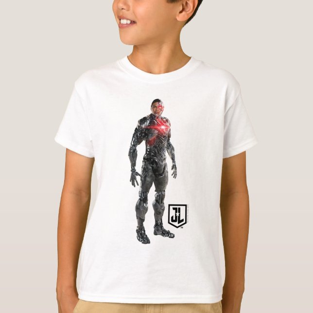 Justice League | Cyborg On Battlefield T-Shirt (Front)
