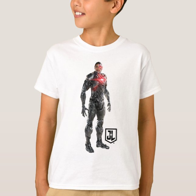 Justice League | Cyborg On Battlefield T-Shirt (Front)