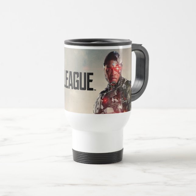 Justice League | Cyborg On Battlefield Travel Mug (Front Right)