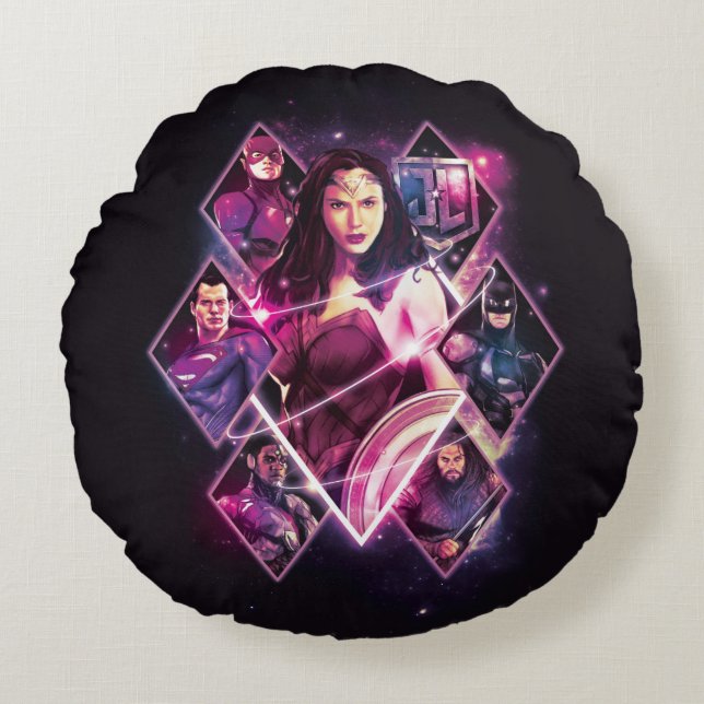 Justice League | Diamond Galactic Group Panels Round Cushion (Front)