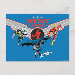 Justice League Flying Air Badge and Heroes Postcard