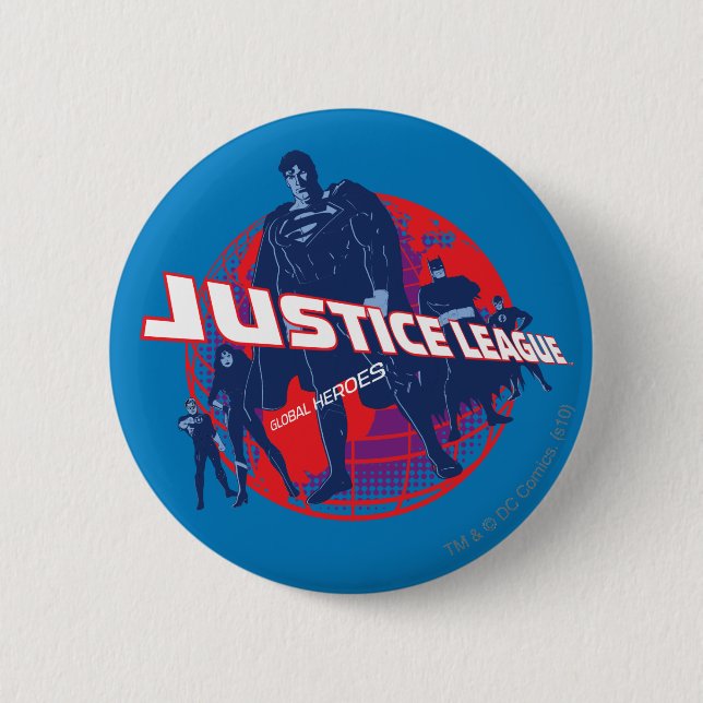 Justice League Global Heroes and Globe 6 Cm Round Badge (Front)