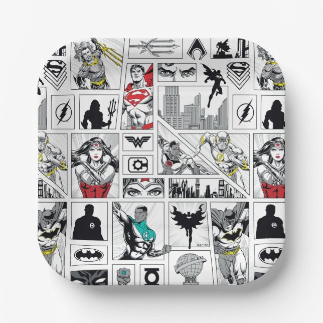 Justice League Heroic Panel Pattern Paper Plate (Front)