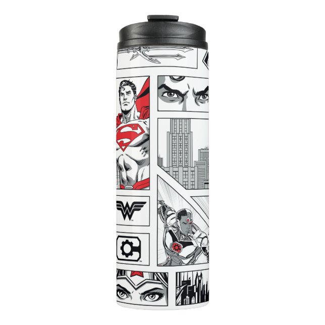 Justice League Heroic Panel Pattern Thermal Tumbler (Front)