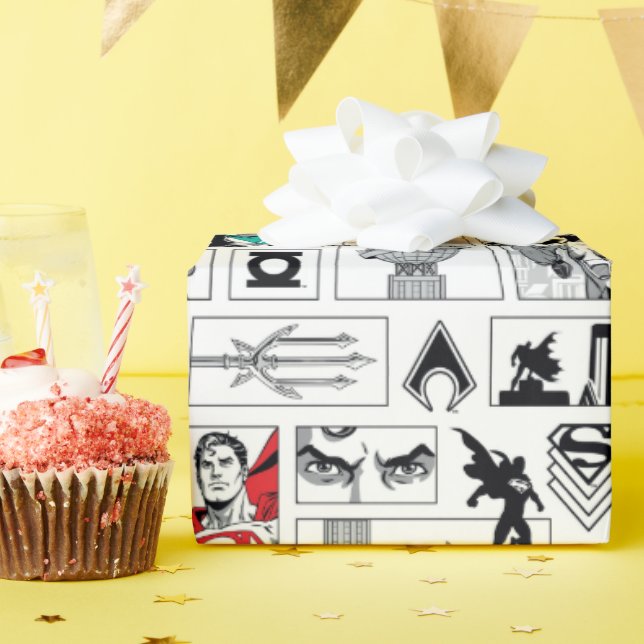 Justice League Heroic Panel Pattern Wrapping Paper (Birthday Party)