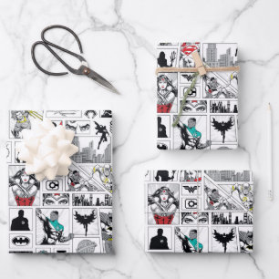 Justice League Heroic Panel Pattern Wrapping Paper Sheet