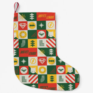 Justice League Holiday Grid Pattern Small Christmas Stocking