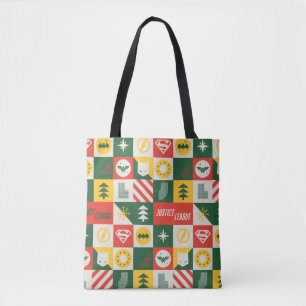 Justice League Holiday Grid Pattern Tote Bag