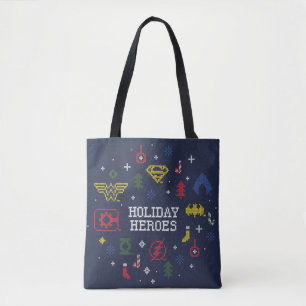 Justice League "Holiday Heroes" Faux Cross-Stitch Tote Bag