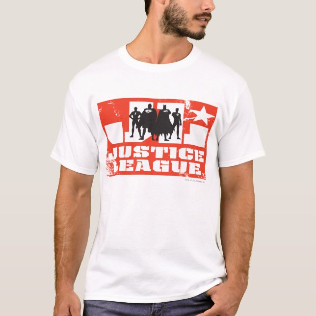 Justice League Logo and Character Silhouettes T-Shirt (Front)