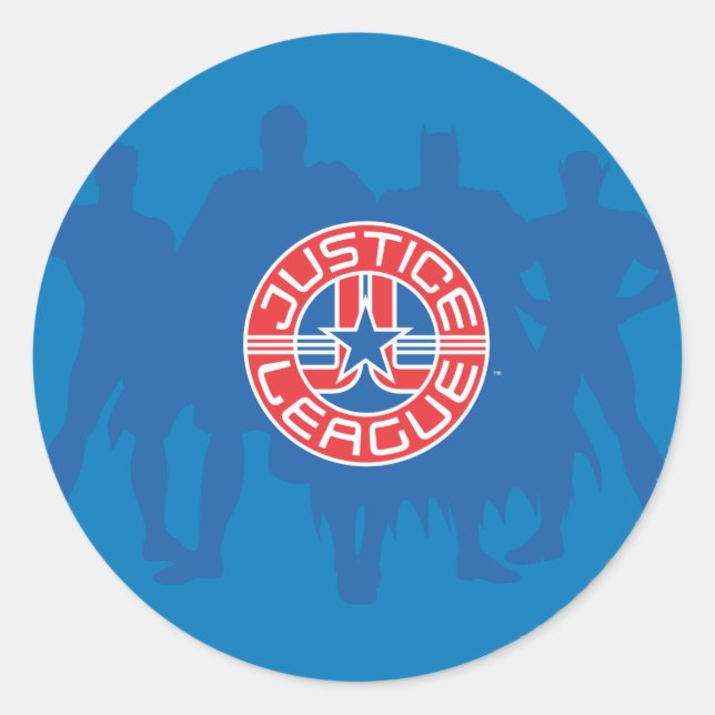 Justice League Logo and Solid Character Background Classic Round Sticker (Front)