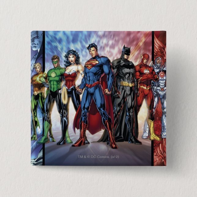 Justice League | New 52 Justice League Line Up 15 Cm Square Badge (Front)