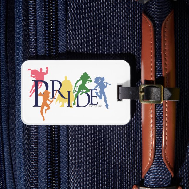 Justice League Pride Character Silhouettes Luggage Tag (Front Insitu 4)