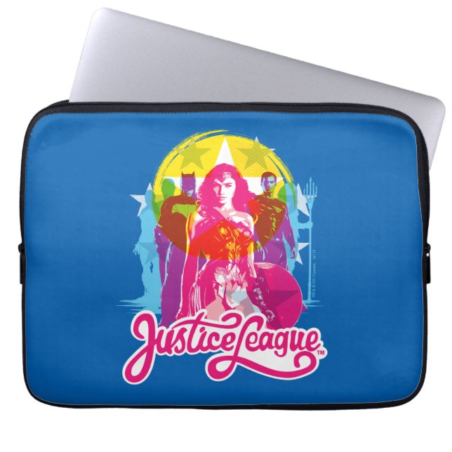 Justice League | Retro Group & Logo Pop Art Laptop Sleeve (Front)