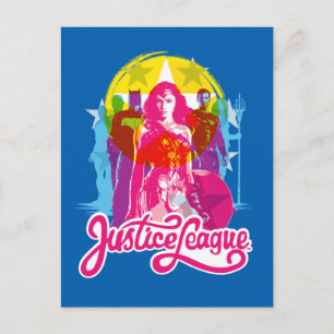 Justice League   Retro Group & Logo Pop Art Postcard