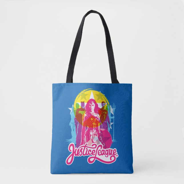 Justice League | Retro Group & Logo Pop Art Tote Bag (Front)