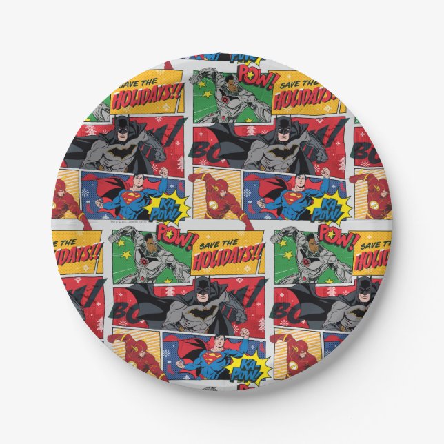 Justice League "Save the Holidays!" Paper Plate (Front)