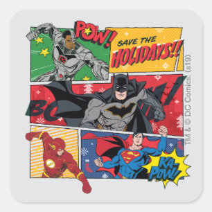 Justice League "Save the Holidays!" Square Sticker