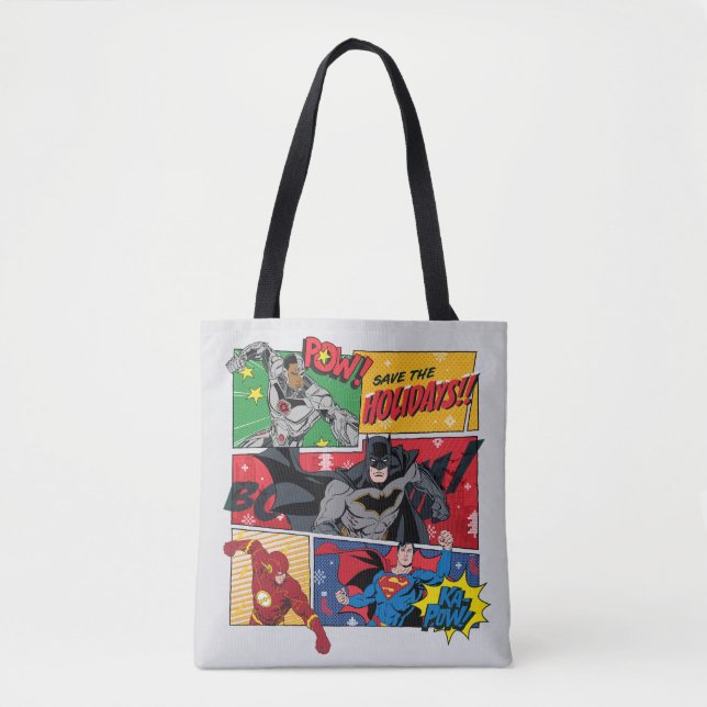 Justice League "Save the Holidays!" Tote Bag (Front)