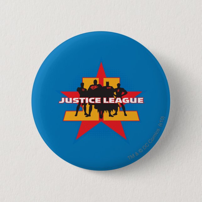 Justice League Silhouettes and Star Background 6 Cm Round Badge (Front)