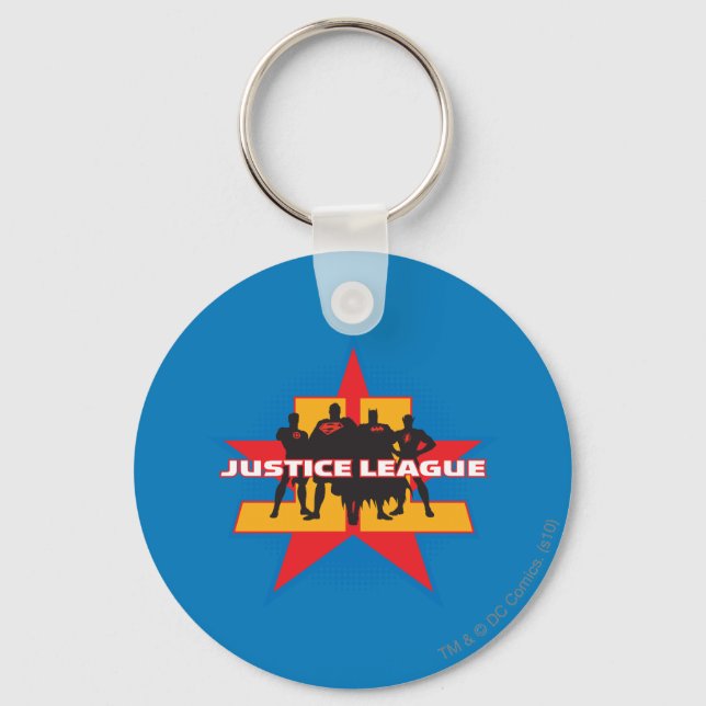 Justice League Silhouettes and Star Background Key Ring (Front)