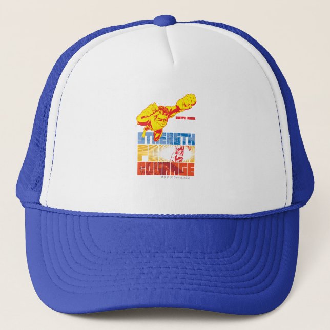 Justice League Strength. Power. Courage. Character Trucker Hat (Front)