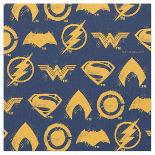 Justice League Stylised Team Symbols Lineup Fabric