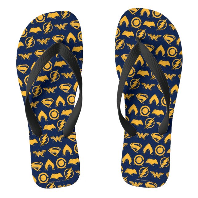 Justice League | Stylised Team Symbols Lineup Flip Flops (Footbed)