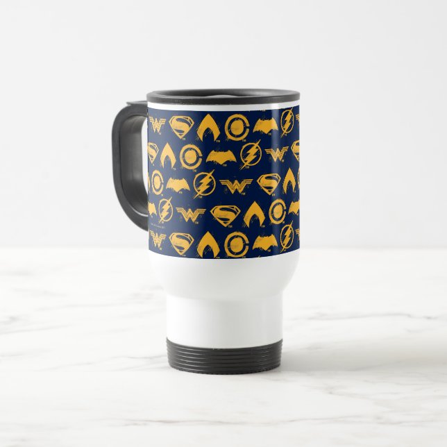 Justice League | Stylised Team Symbols Lineup Travel Mug (Front Left)