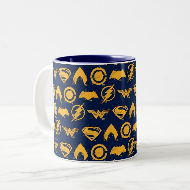 Justice League | Stylised Team Symbols Lineup Two-Tone Coffee Mug (Front Left)