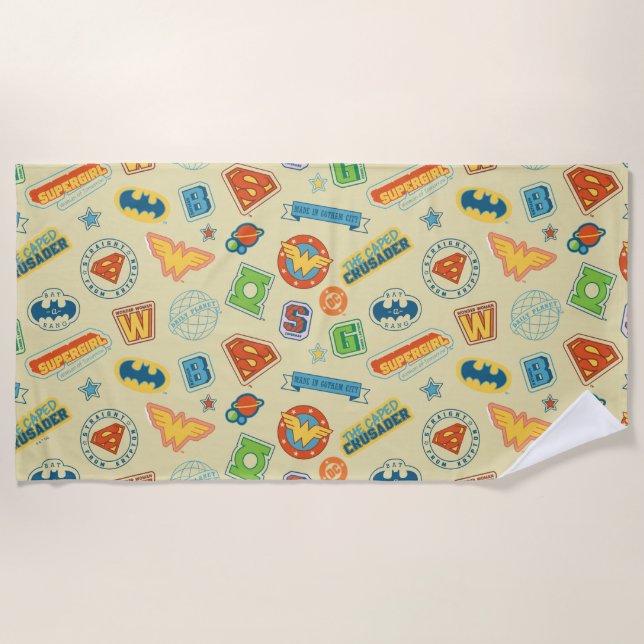 Justice League Super Hero Badge Pattern Beach Towel (Front)