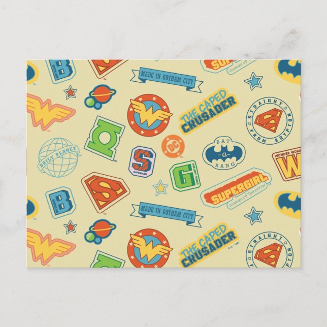 Justice League Super Hero Badge Pattern Postcard (Front)