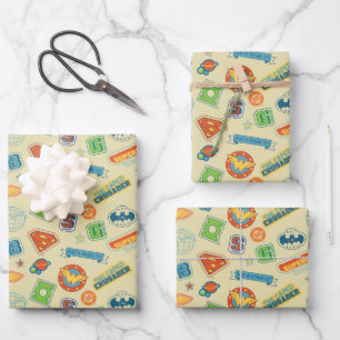 Justice League Super Hero Badge Pattern Wrapping Paper Sheet