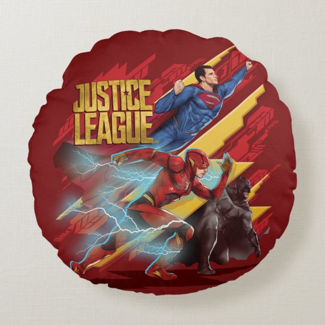 Justice League | Superman, Flash, & Batman Badge Round Cushion (Front)