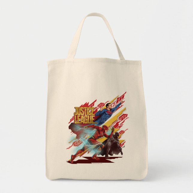 Justice League | Superman, Flash, & Batman Badge Tote Bag (Front)