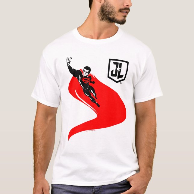 Justice League | Superman Flying Noir Pop Art T-Shirt (Front)