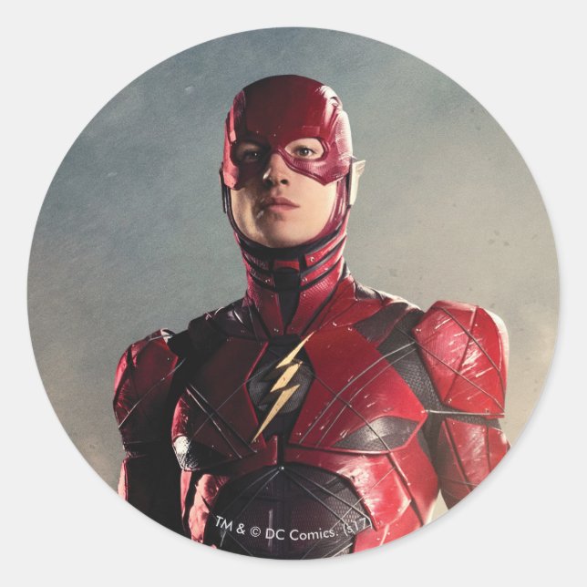 Justice League | The Flash On Battlefield Classic Round Sticker (Front)