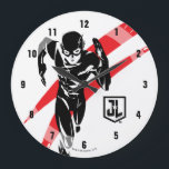 Justice League | The Flash Running Noir Pop Art Large Clock<br><div class="desc">Check out this black and white stylized drawing of Justice League's The Flash as he runs at top speed. This pop art inspired graphic is accented by red dashes trailing behind The Flash.</div>
