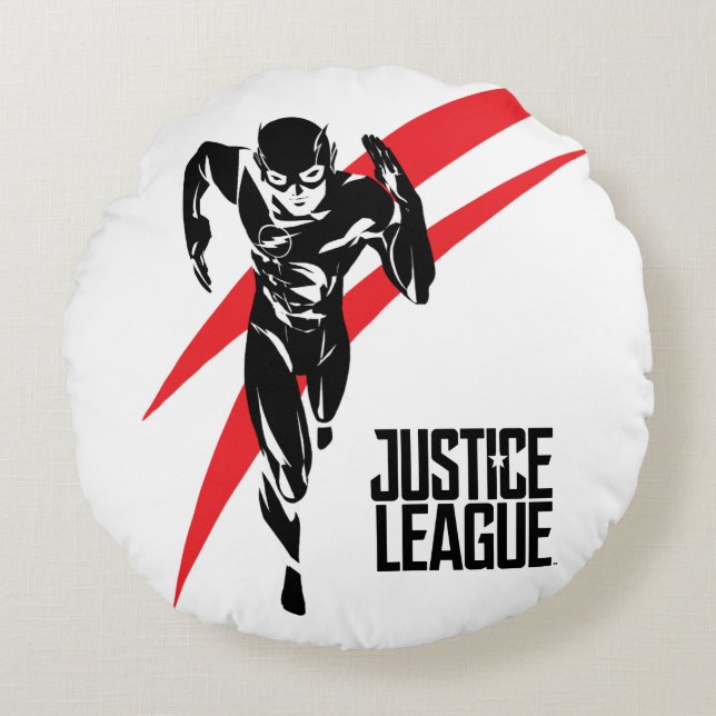 Justice League | The Flash Running Noir Pop Art Round Cushion (Front)