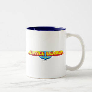 Justice League Thin Name and Shield Logo Two-Tone Coffee Mug