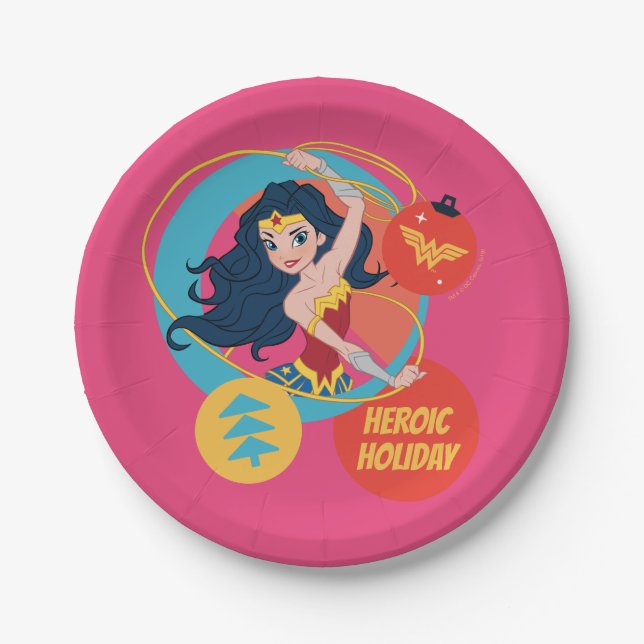 Justice League Wonder Woman Holiday Bauble Paper Plate (Front)