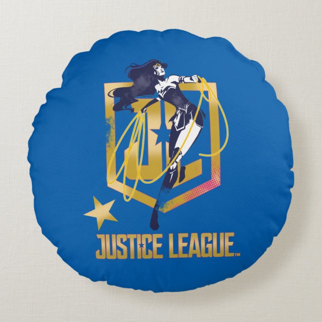 Justice League | Wonder Woman JL Logo Pop Art Round Cushion (Front)