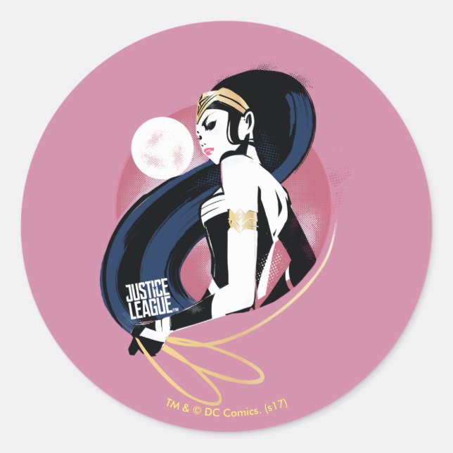 Justice League | Wonder Woman Profile Pop Art Classic Round Sticker (Front)