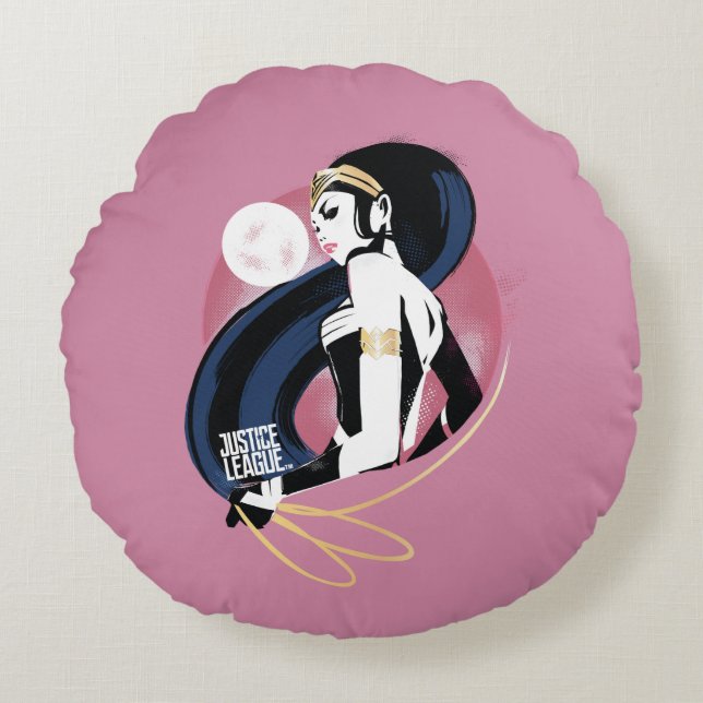 Justice League | Wonder Woman Profile Pop Art Round Cushion (Front)