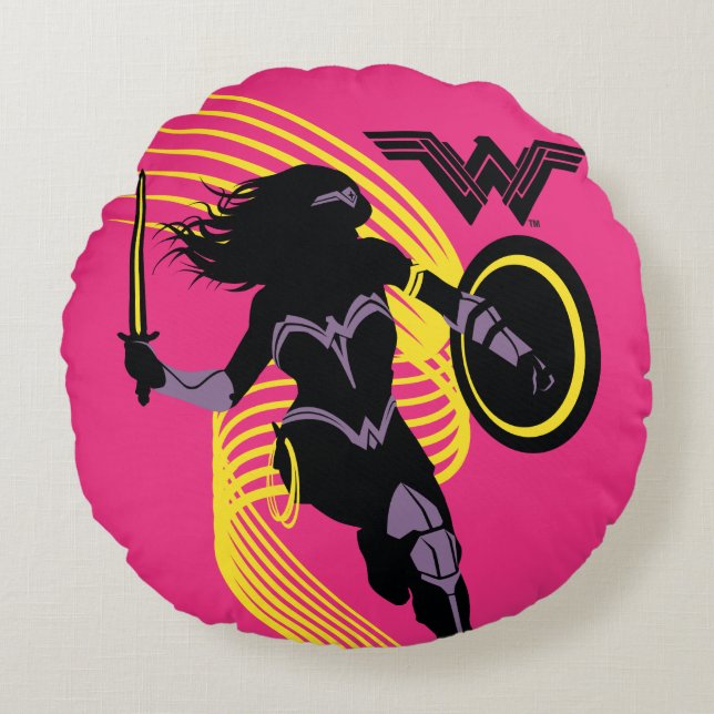 Justice League | Wonder Woman Silhouette Icon Round Cushion (Front)