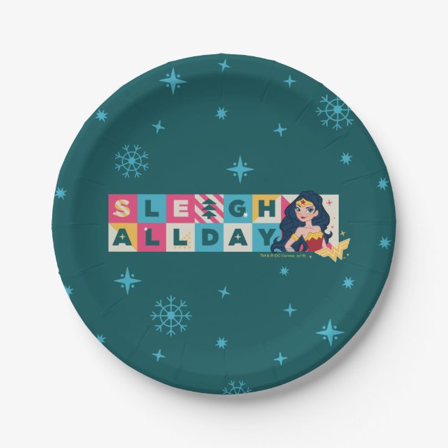 Justice League Wonder Woman "Sleigh All Day" Paper Plate (Front)